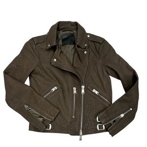NWOT All Saints Leather Biker Jacket gray brown size 4